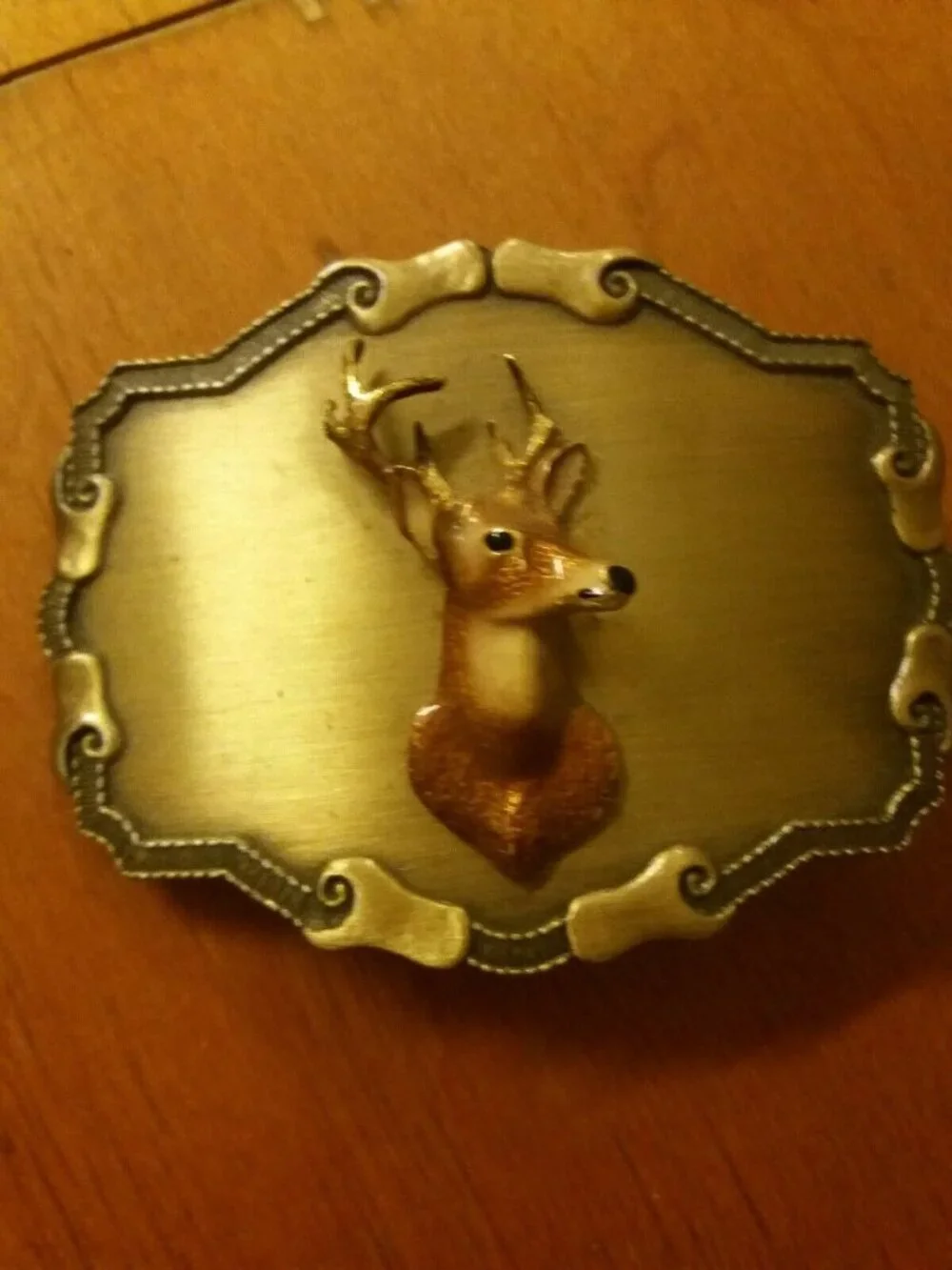 Vintage Buck Hunting Belt Buckle Raintree Brass Dimensional Wildlife 1977 USA